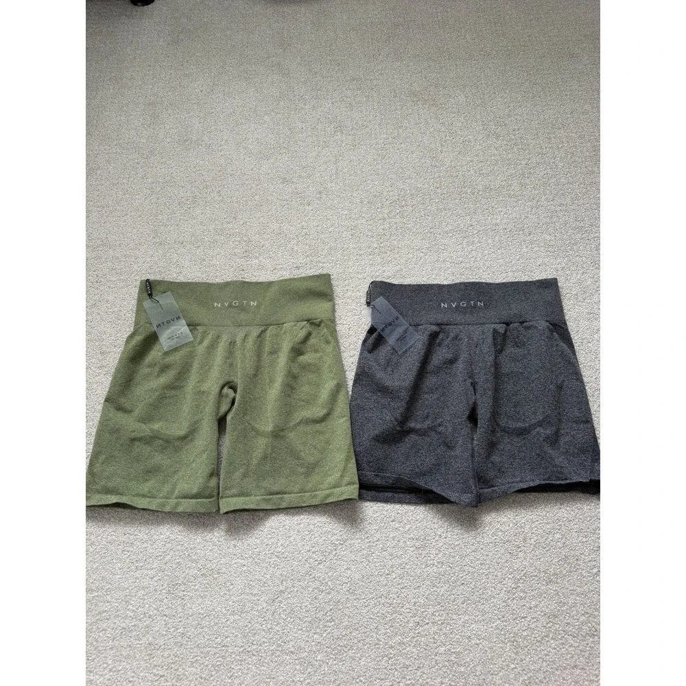 NVGTN Athleisure Biker Shorts Size L Green Grey Seamless 2 Pack‎